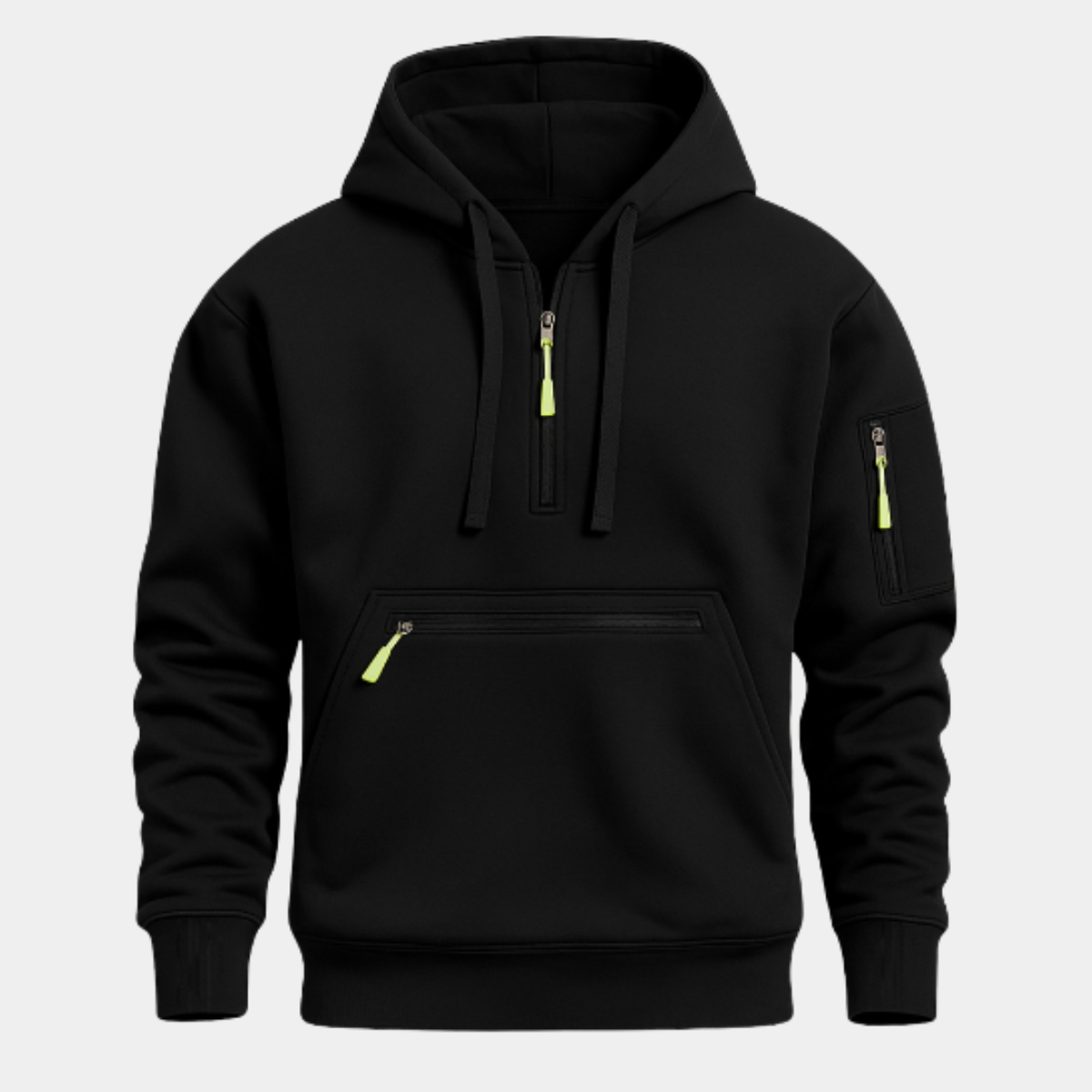Beau | Men's Zip Up Hoodie Black Neon Details