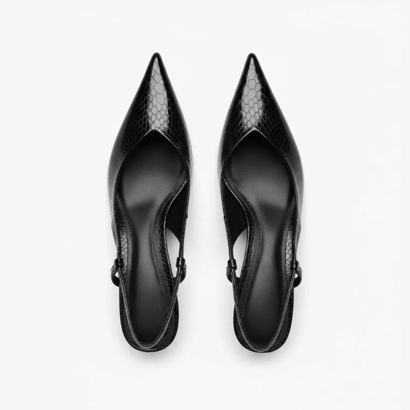Nola | Women's Pointed Toe Slingback Pumps Black Python