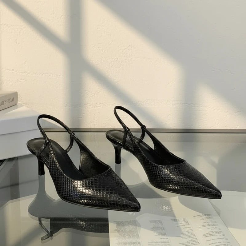 Nola | Women's Pointed Toe Slingback Pumps Black Python