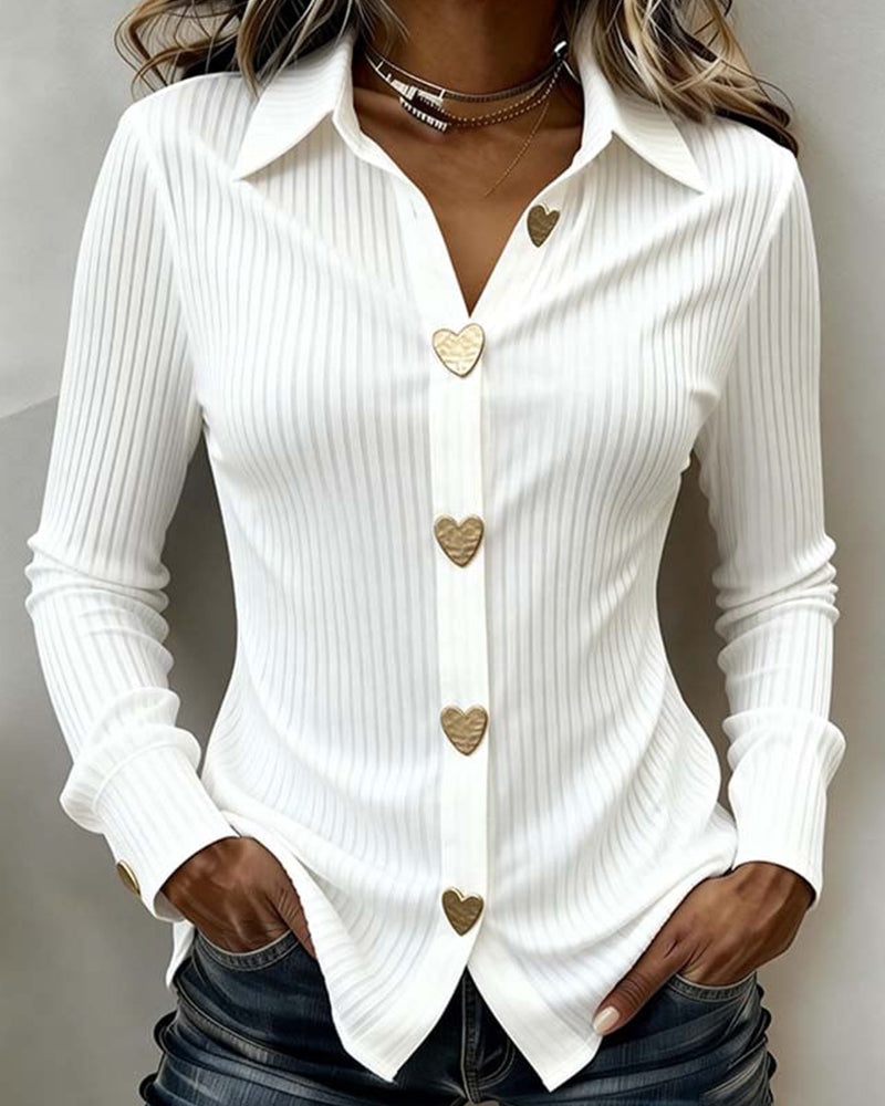 Nina | Women's Fitted Ribbed Button Down Blouse White