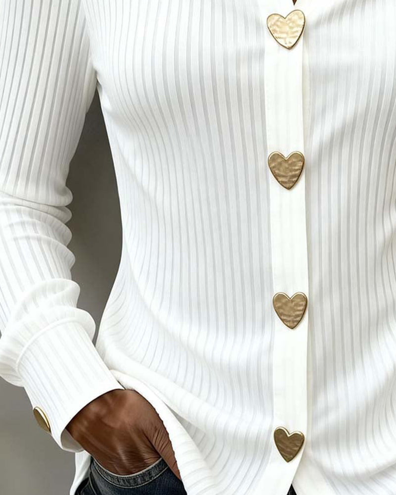 Nina | Women's Fitted Ribbed Button Down Blouse White