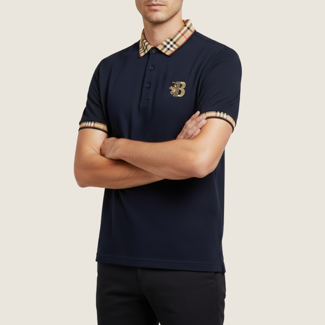 Axel | Men's Polo Shirt Black Check Collar Short Sleeve