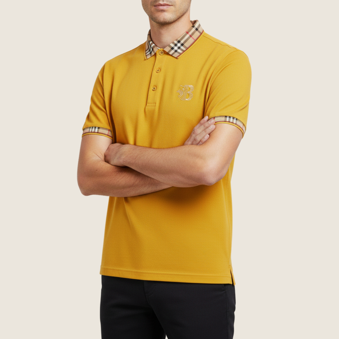 Axel | Men's Polo Shirt Black Check Collar Short Sleeve