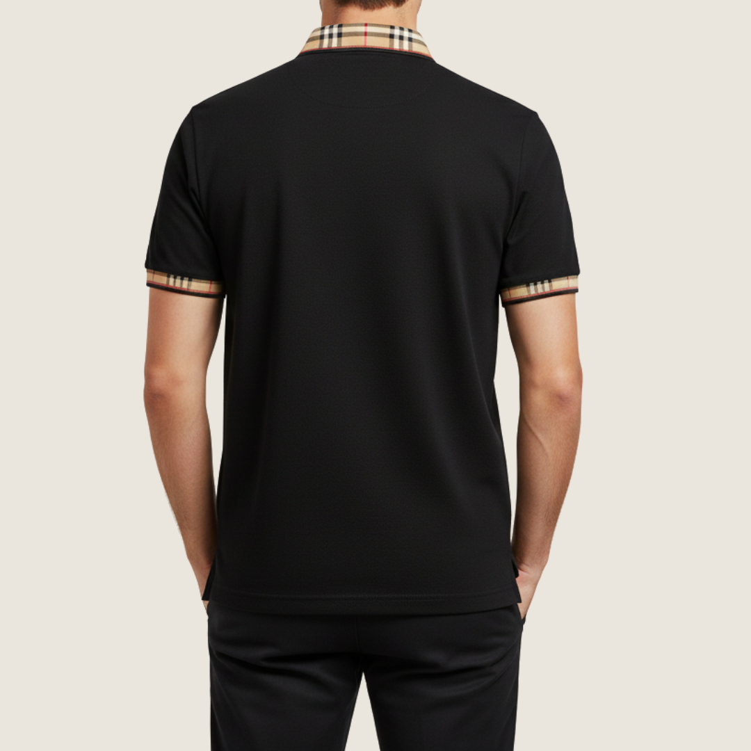 Axel | Men's Polo Shirt Black Check Collar Short Sleeve