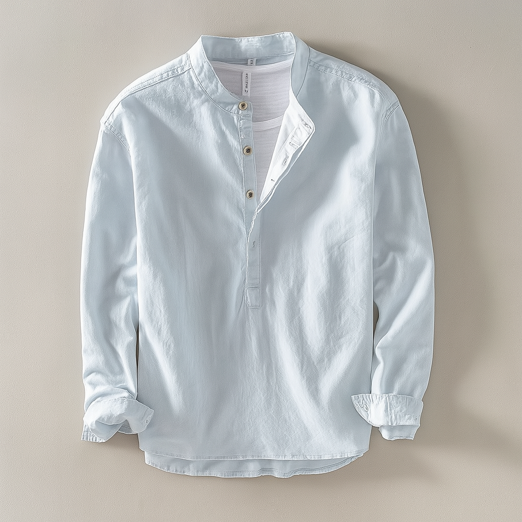 Arlo | Men's Linen Shirt Cream Long Sleeve Henley