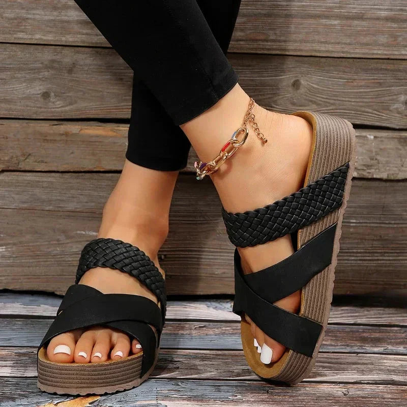 Cleo | Women's Platform Sandals Brown Woven Strap Comfort