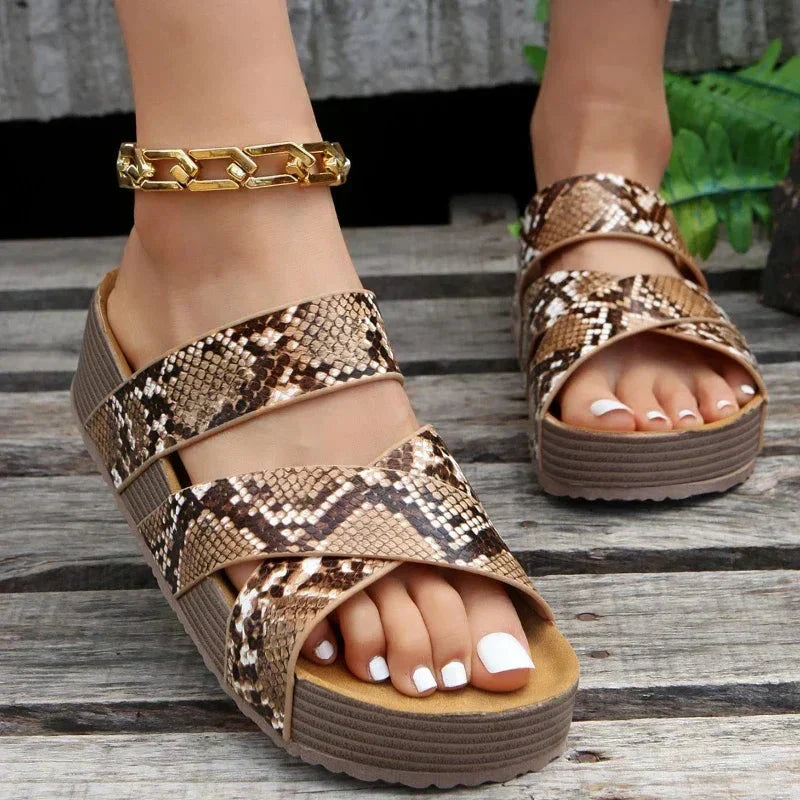 Cleo | Women's Platform Sandals Brown Woven Strap Comfort