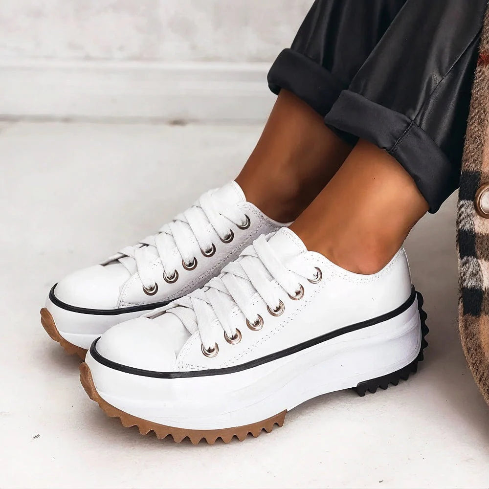 Thea | Women's Platform Sneakers Beige Lace Up White Sole