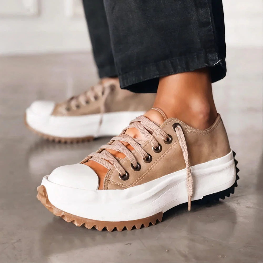 Thea | Women's Platform Sneakers Beige Lace Up White Sole