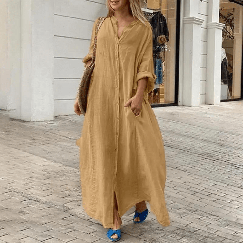 Ada | Women's Button Down Shirt Dress Black Long Sleeve
