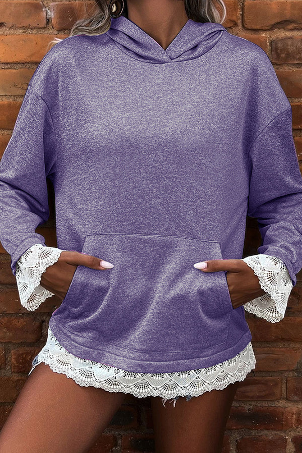 Mia | Women's Oversized Hoodie Gray Lace Trim