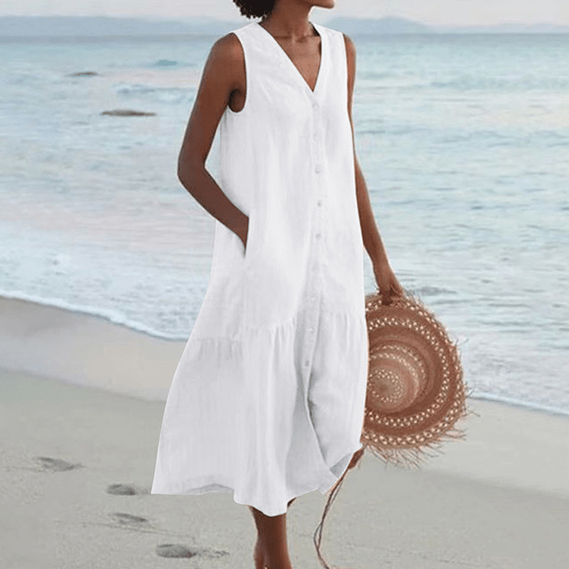 Luisa | Women's Linen Shirt Dress Yellow Sleeveless