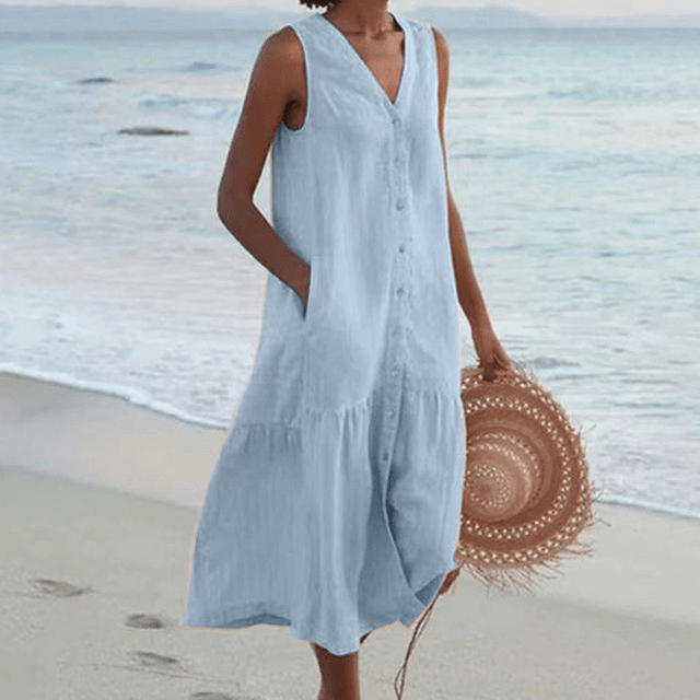 Luisa | Women's Linen Shirt Dress Yellow Sleeveless