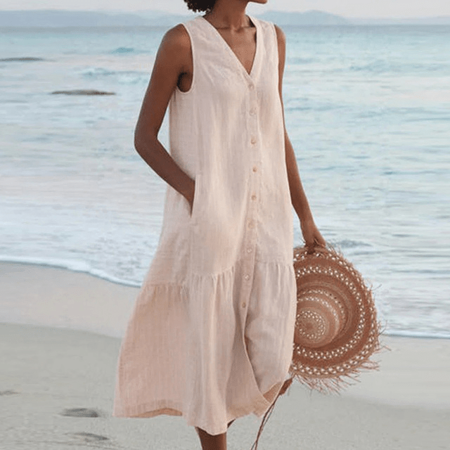 Luisa | Women's Linen Shirt Dress Yellow Sleeveless