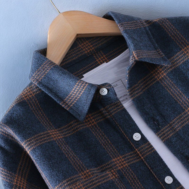 Axel | Men's Flannel Shirt Navy Plaid Long Sleeve