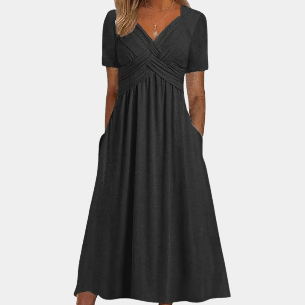 Mia | Women's Wrap Maxi Dress Black Short Sleeve