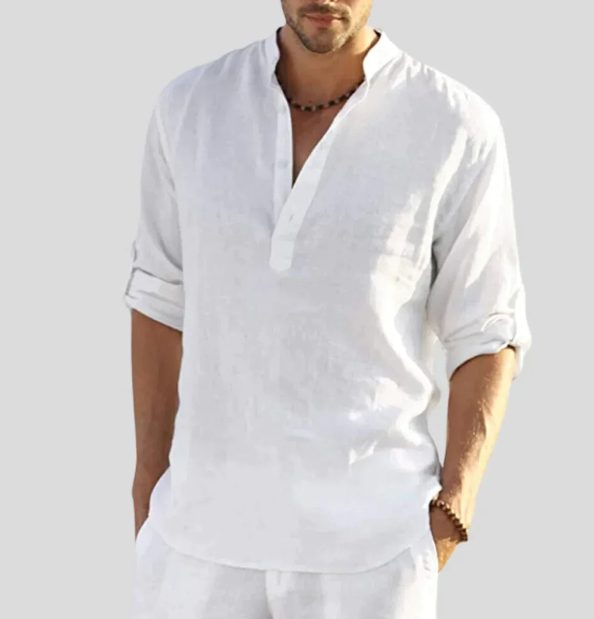 Axel | Men's Linen Shirt Light Blue Long Sleeve Button Up