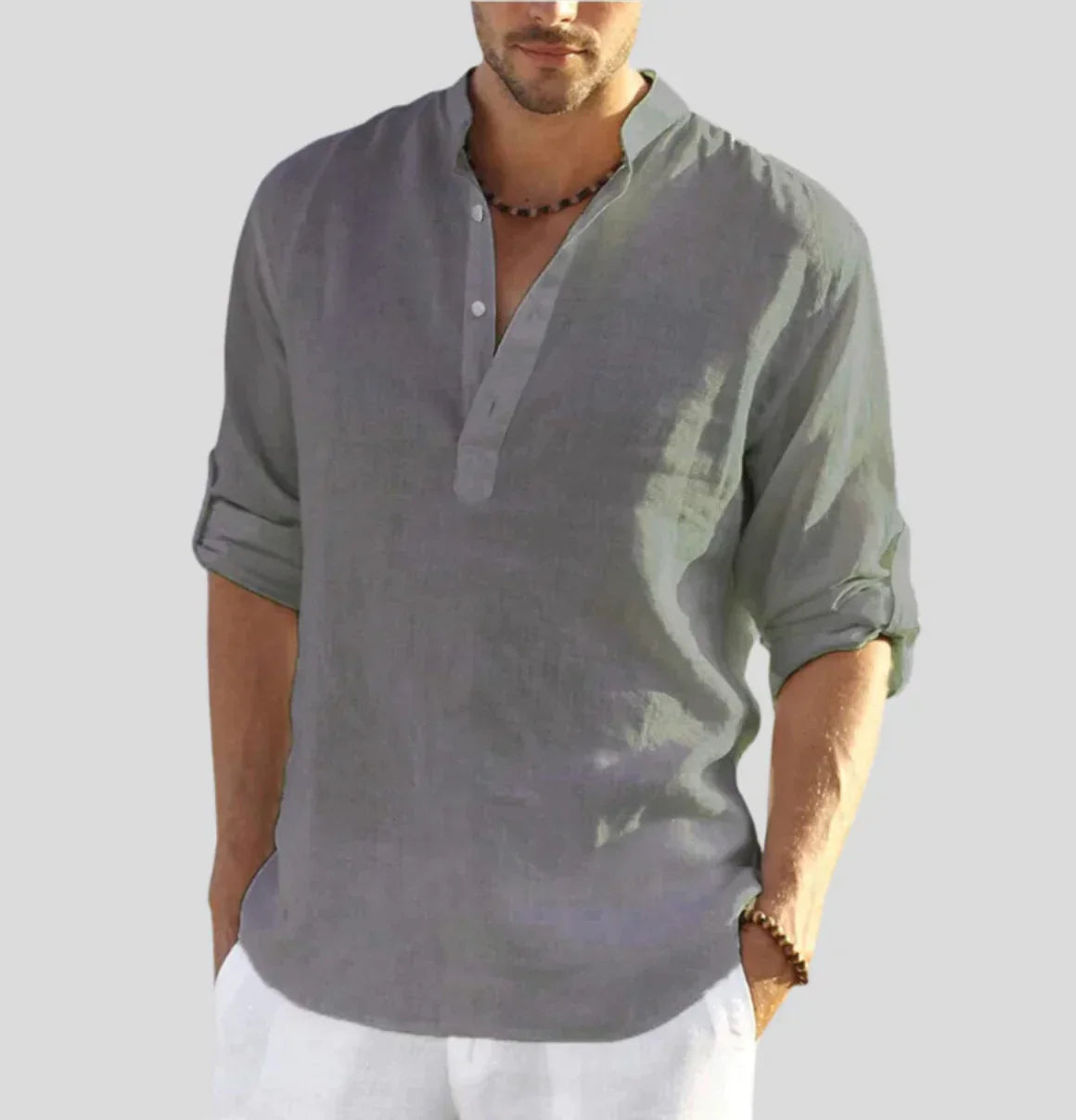 Axel | Men's Linen Shirt Light Blue Long Sleeve Button Up