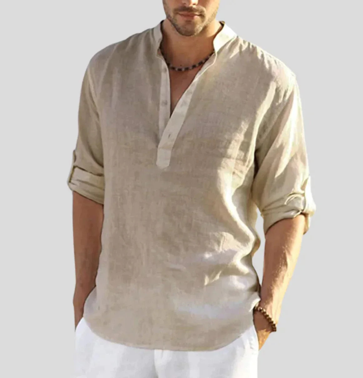 Axel | Men's Linen Shirt Light Blue Long Sleeve Button Up