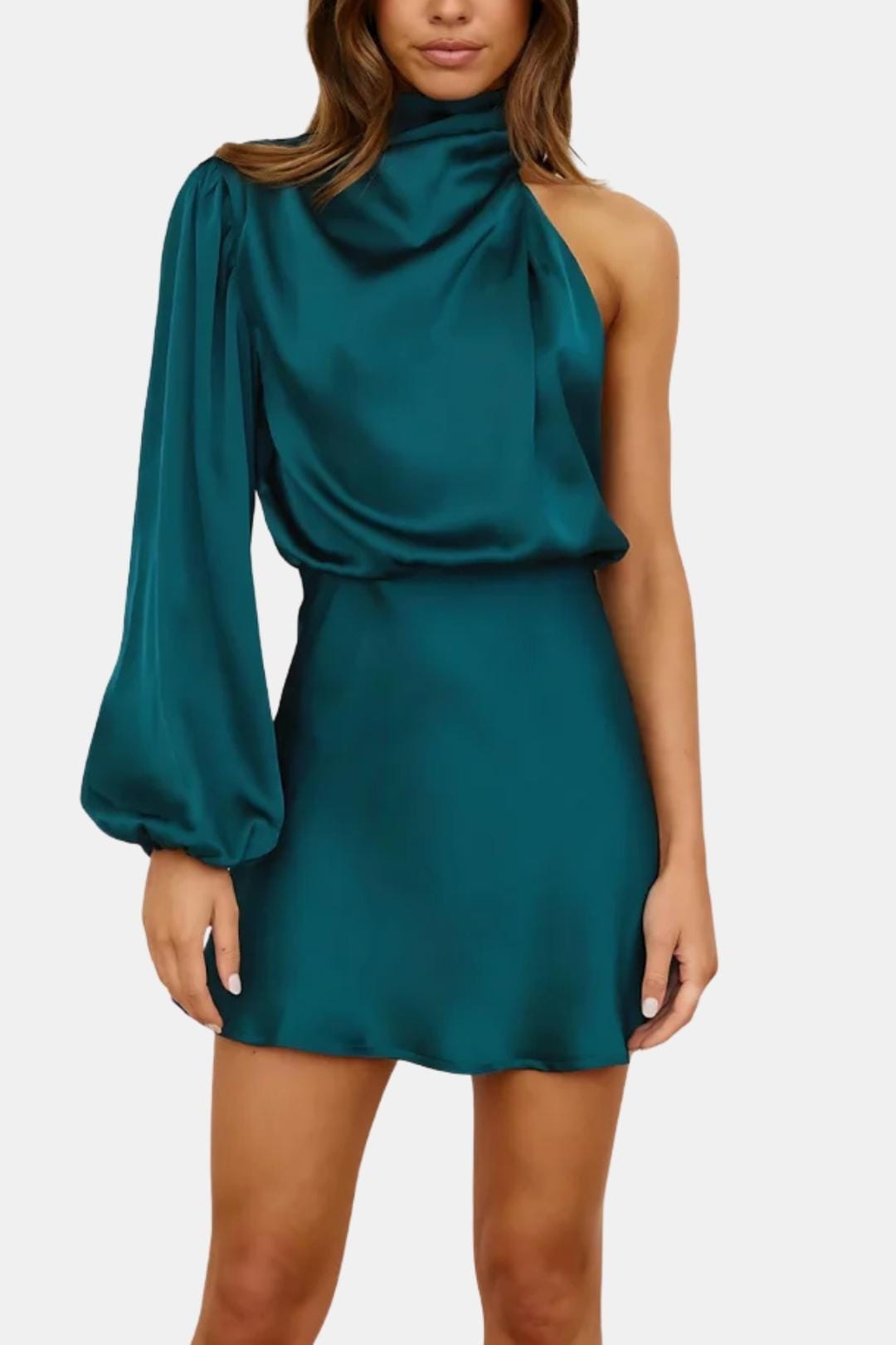 Thea | Women's Satin Wrap Dress Cream One Shoulder