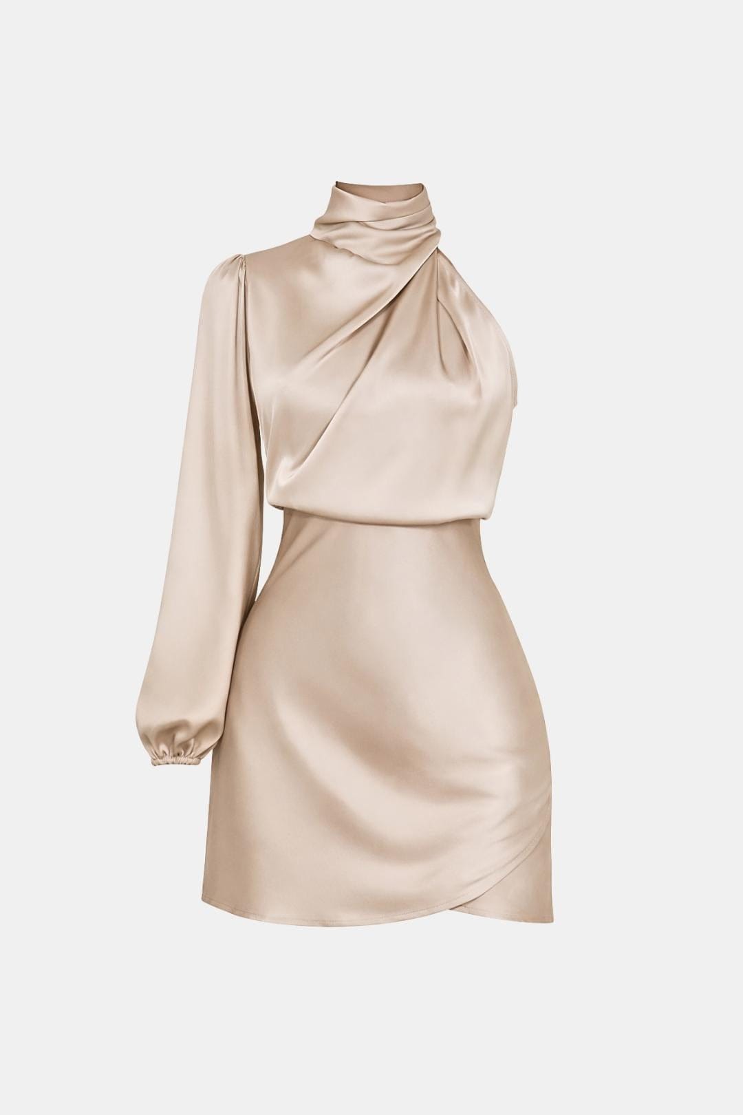 Thea | Women's Satin Wrap Dress Cream One Shoulder