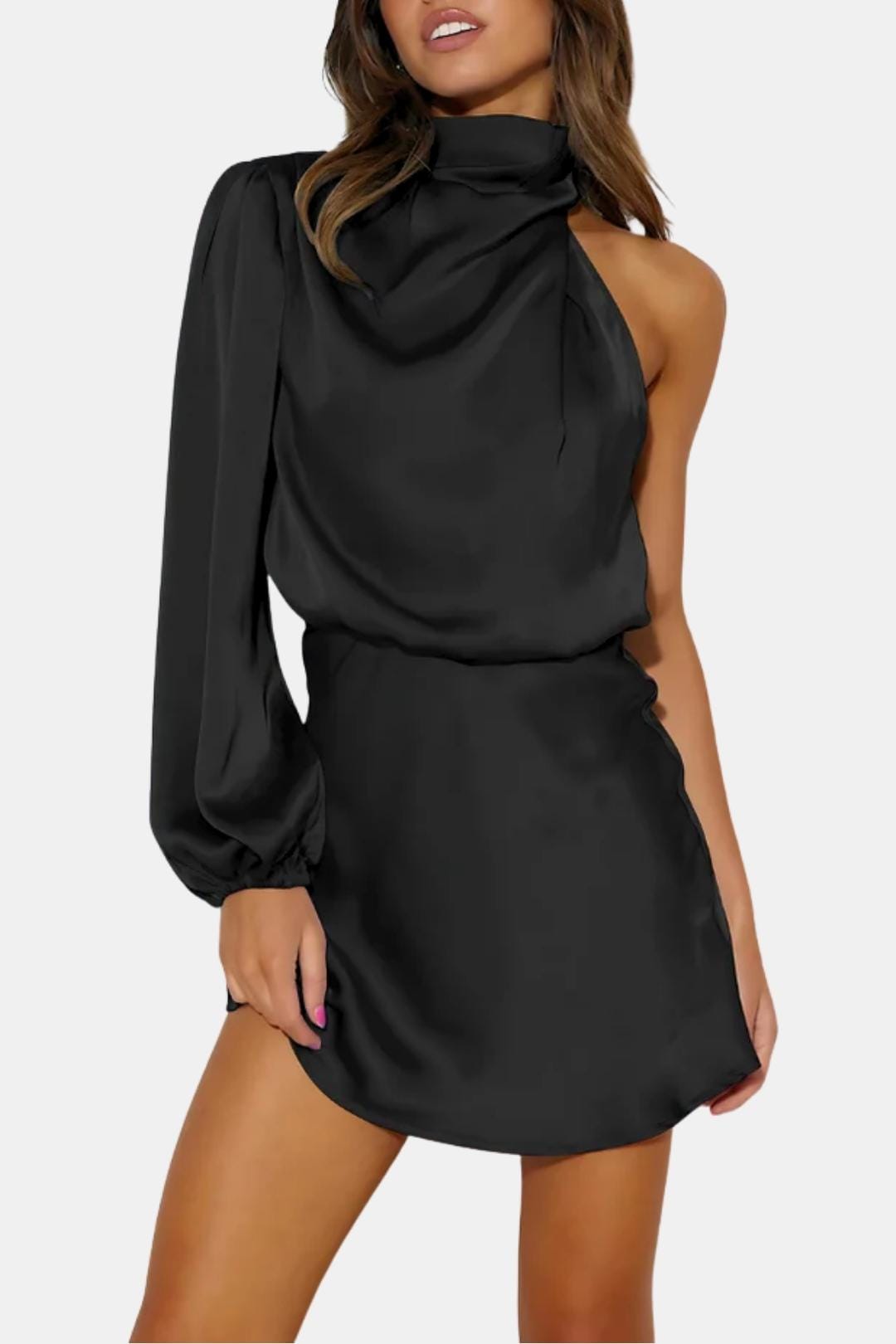 Thea | Women's Satin Wrap Dress Cream One Shoulder