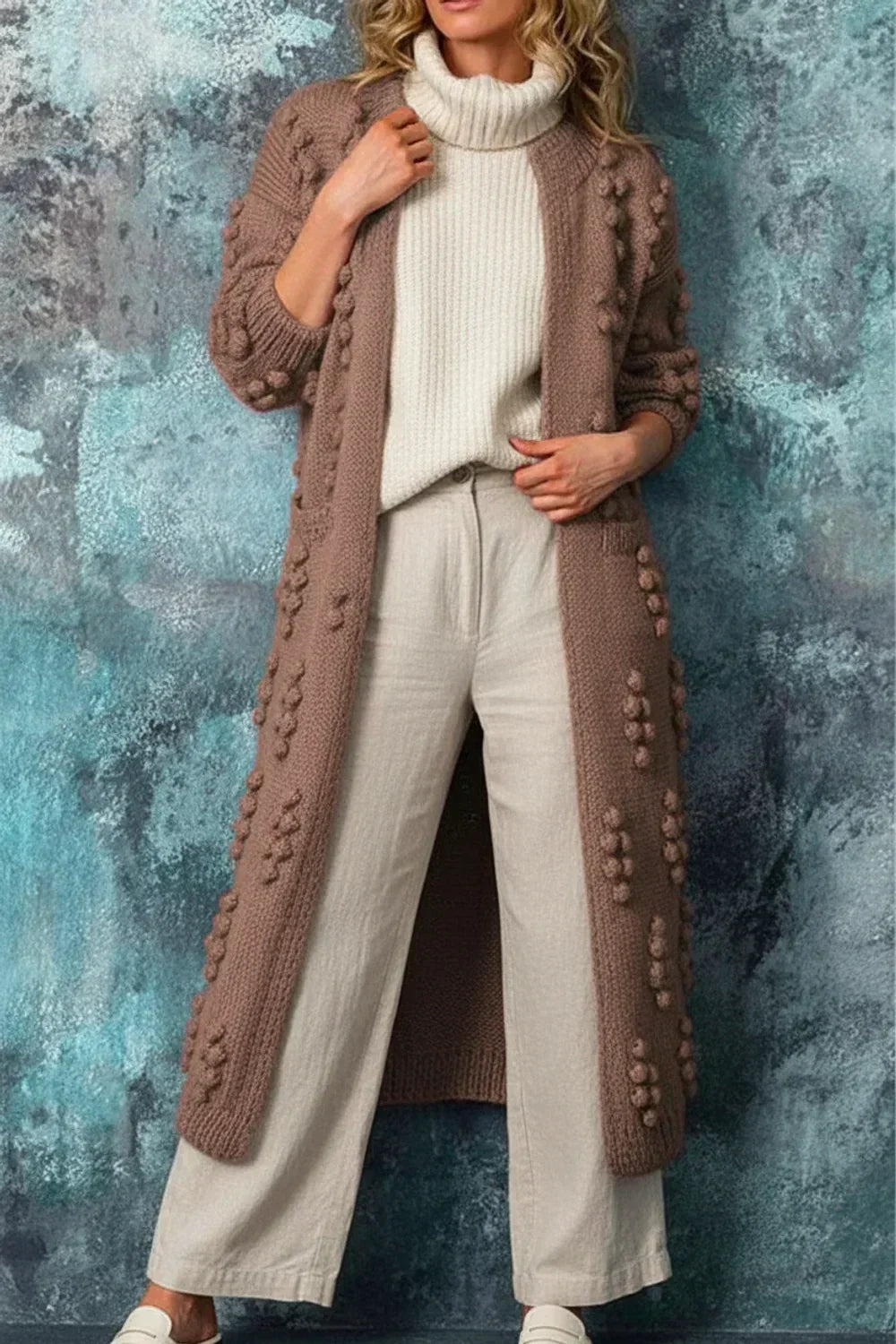 Isla | Women's Long Cardigan Sweater Black Cable Knit