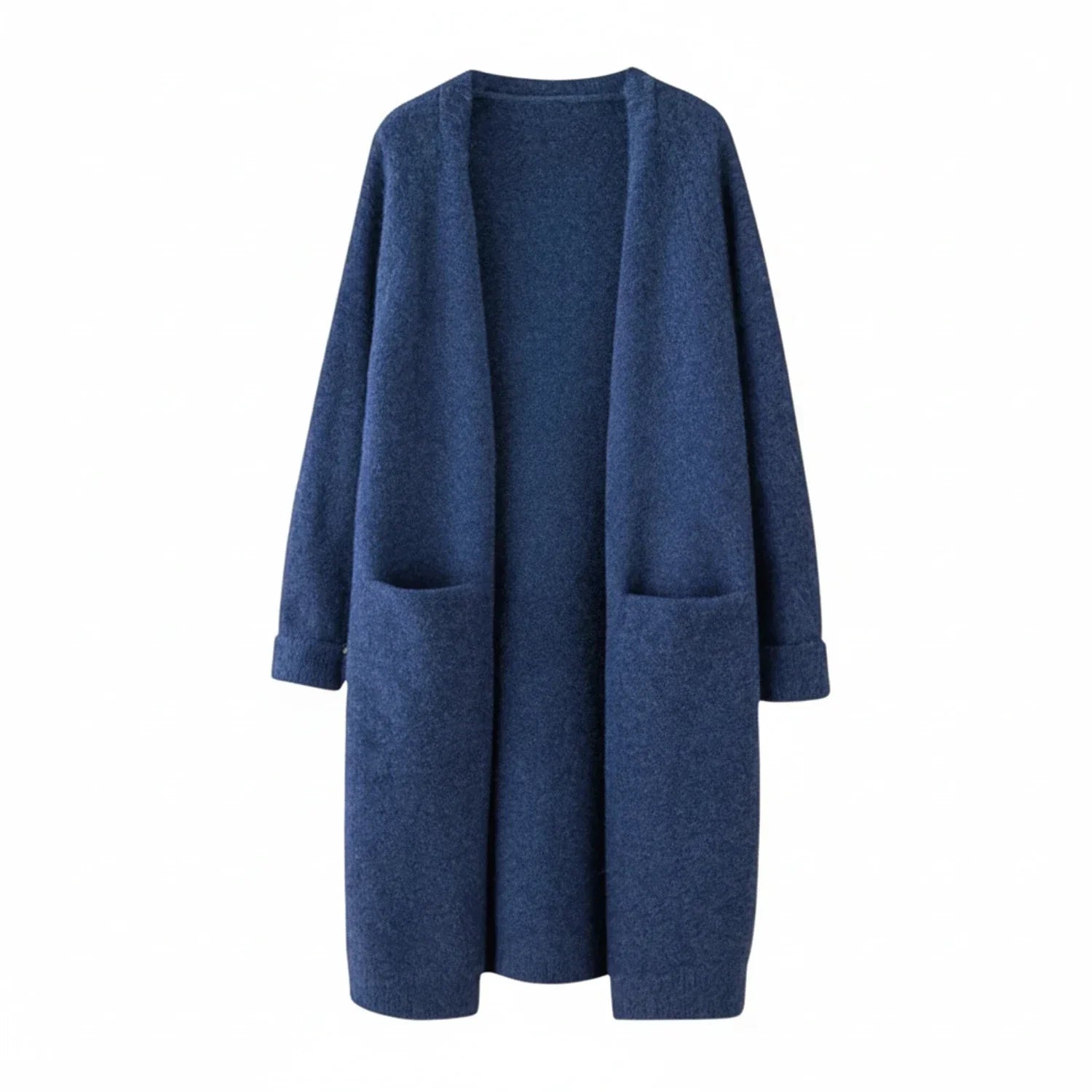 Lux | Women's Long Cardigan Sweater Black Open Front Pockets