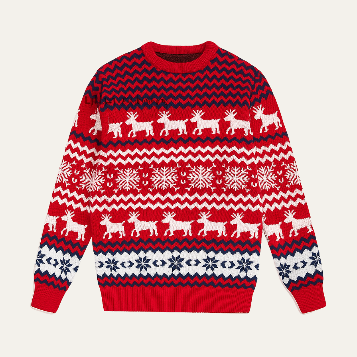 Ash | Men's Crew Neck Sweater Red Reindeer Snowflake Pattern