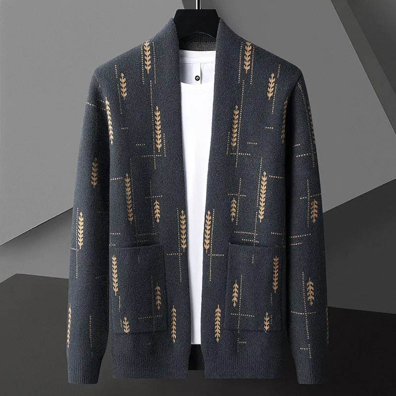 Axel | Men's Cardigan Sweater Cream Geometric Pattern