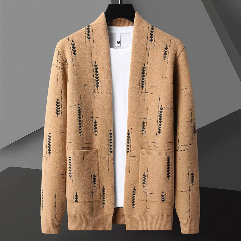 Axel | Men's Cardigan Sweater Cream Geometric Pattern