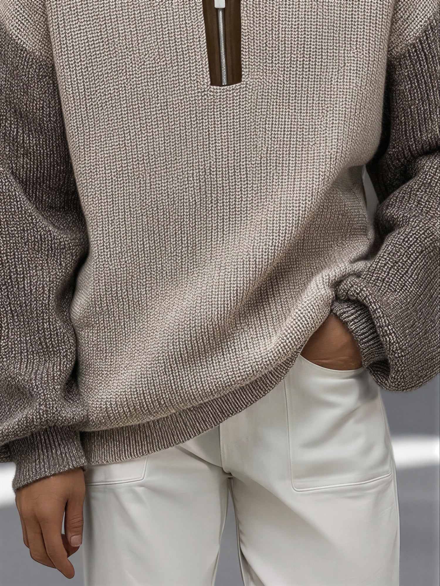 Axel | Men's Quarter Zip Sweater Cream Color Block