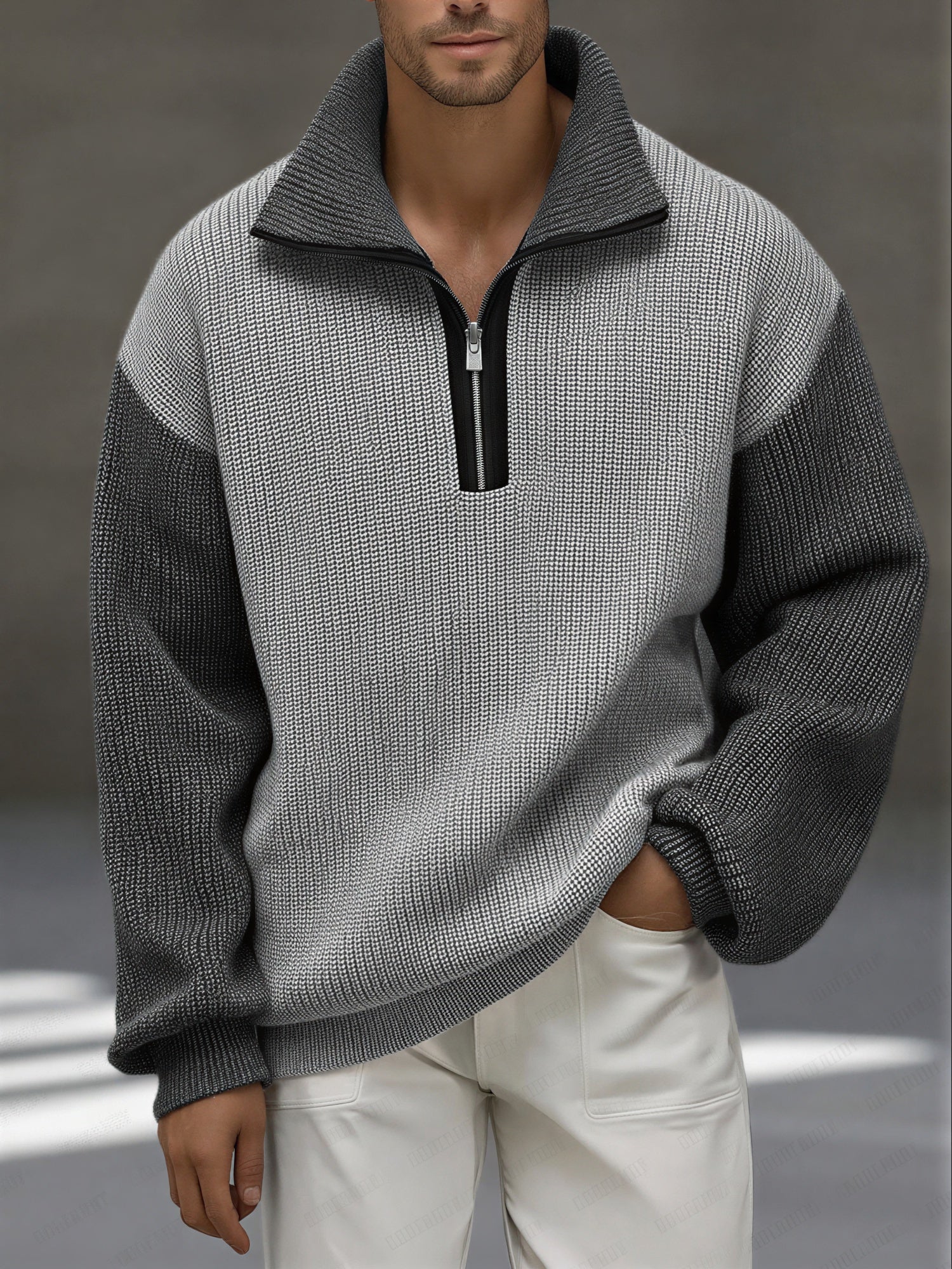 Axel | Men's Quarter Zip Sweater Cream Color Block