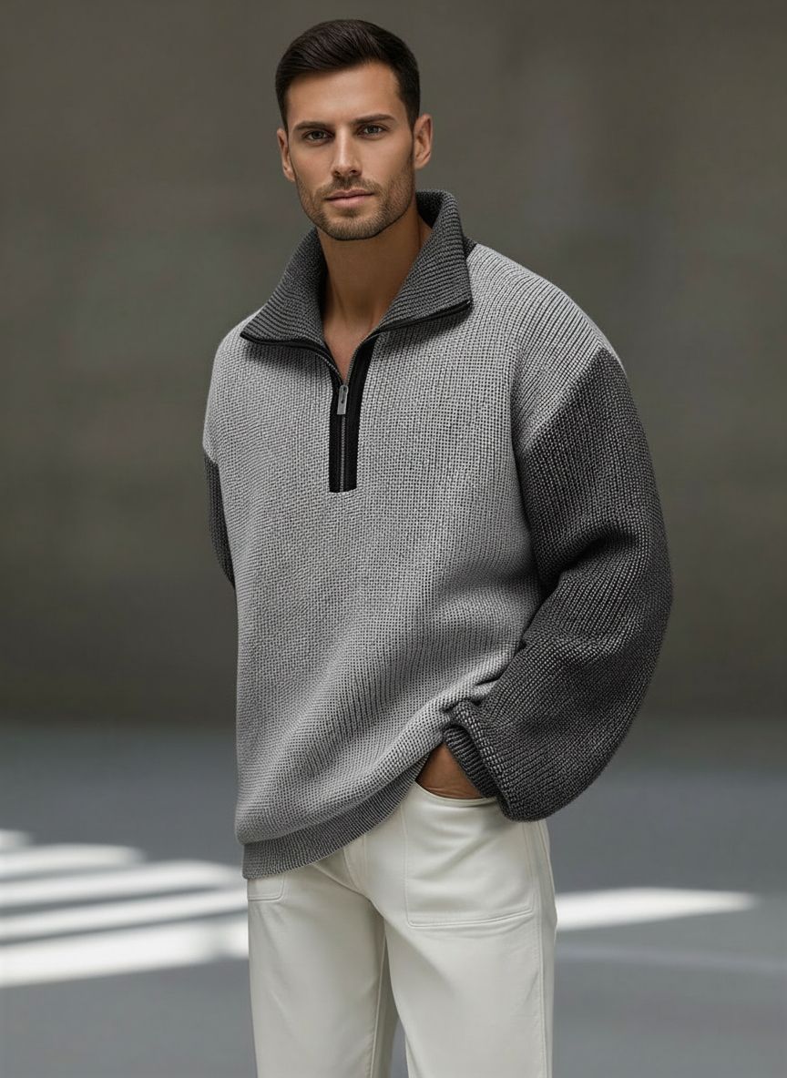 Axel | Men's Quarter Zip Sweater Cream Color Block