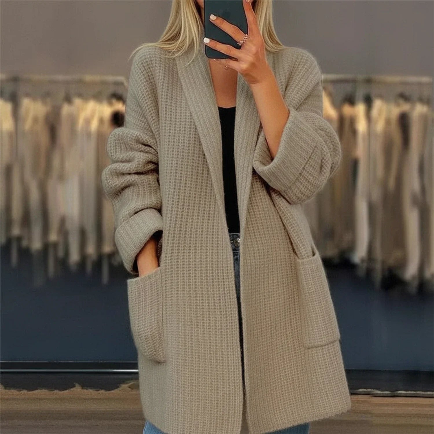 Demi | Women's Oversized Cardigan Cream Cable Knit Long