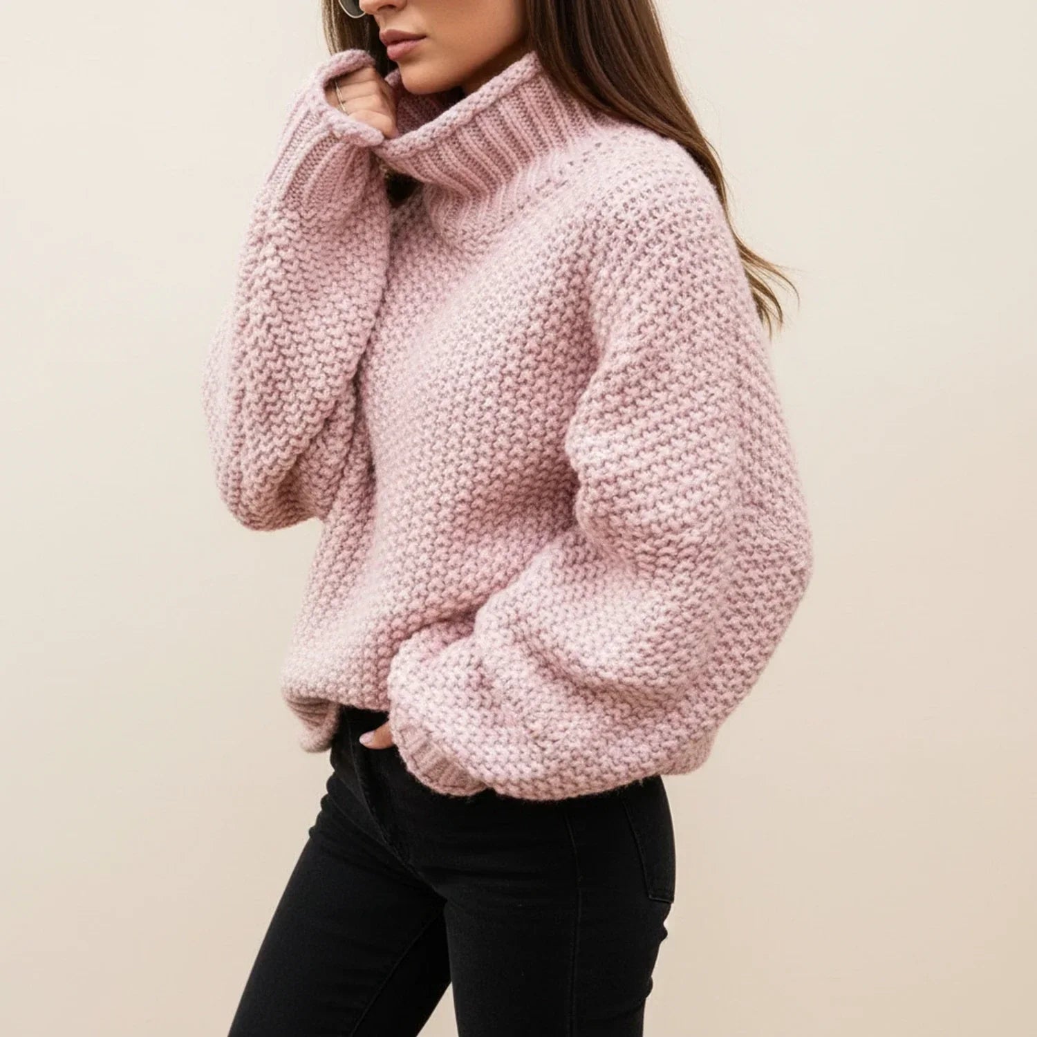 Lola | Women's Oversized Turtleneck Sweater Cream Knit