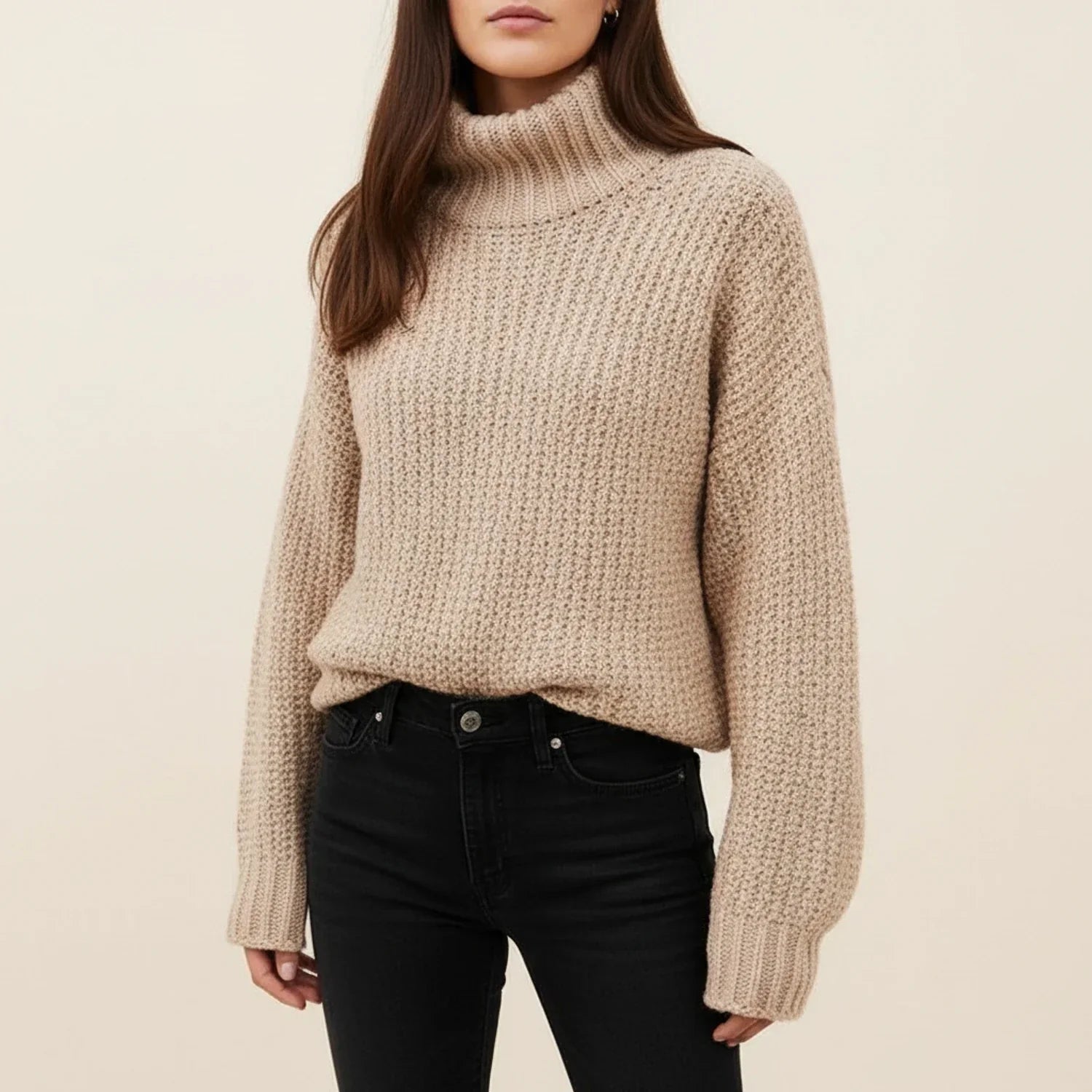 Lola | Women's Oversized Turtleneck Sweater Cream Knit