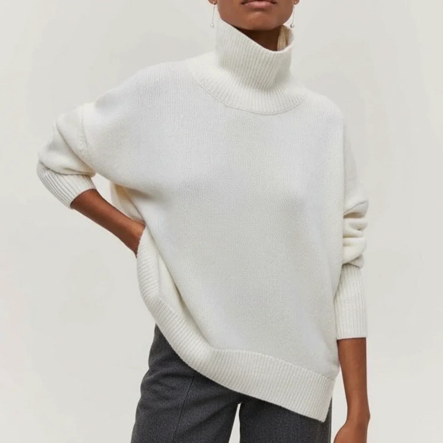 Isla | Women's Oversized Turtleneck Sweater Light Blue Short Sleeve