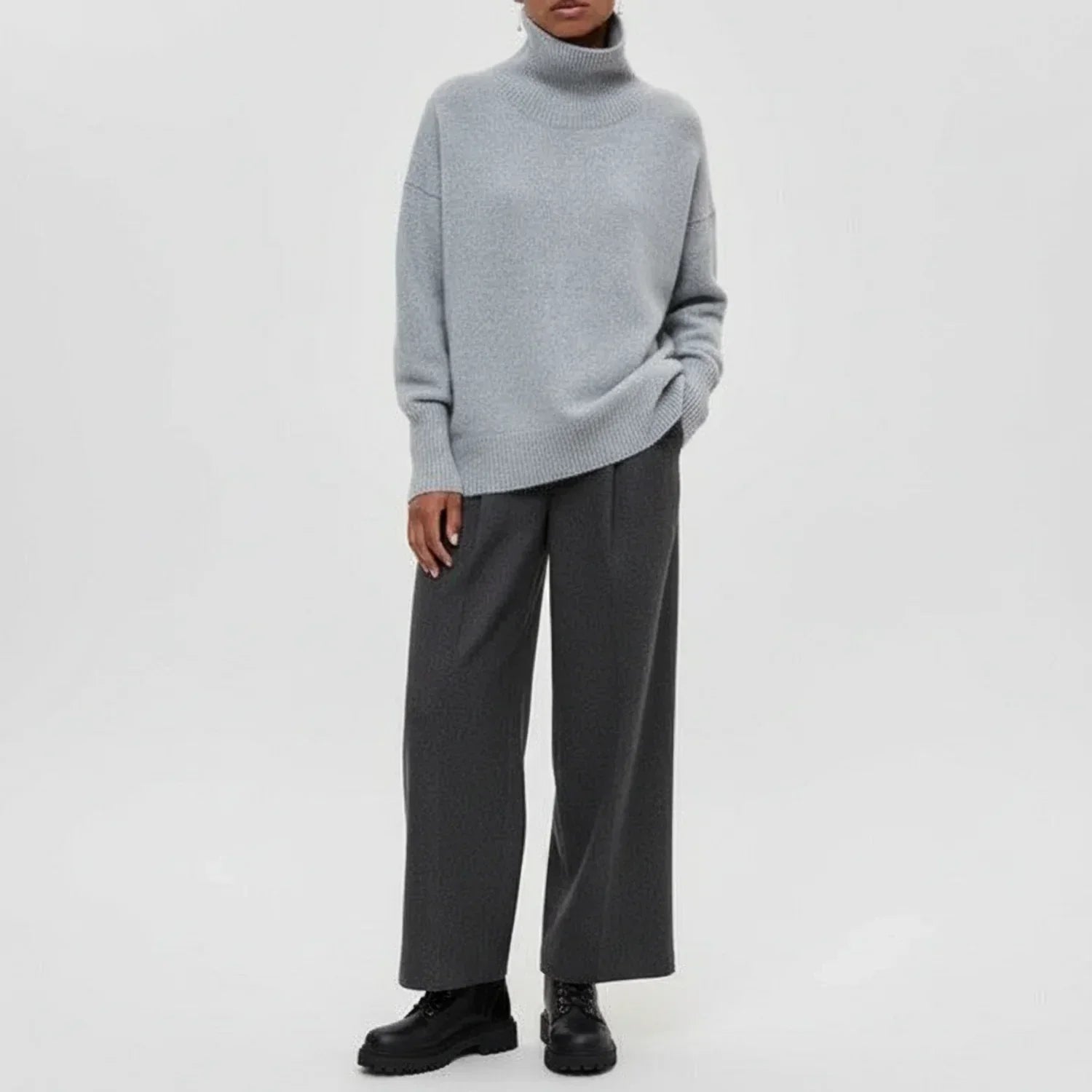 Isla | Women's Oversized Turtleneck Sweater Light Blue Short Sleeve
