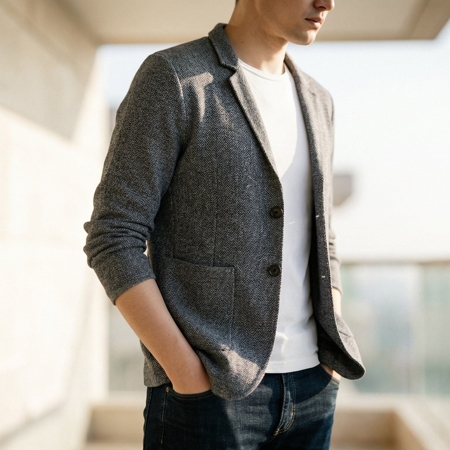 Ash | Men's Casual Knit Blazer Cream Two Button