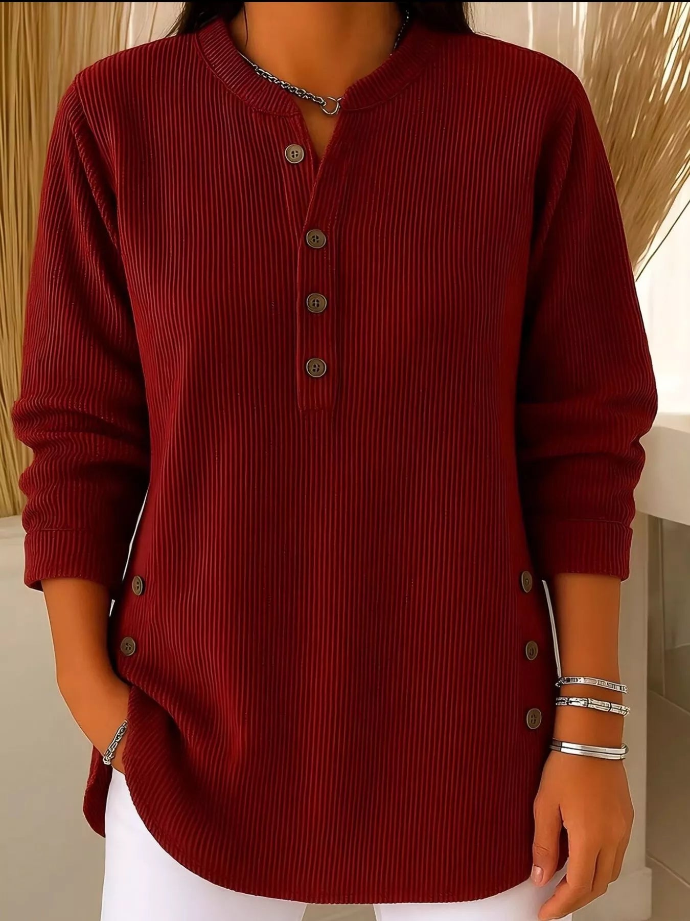 Ada | Women's Ribbed Button Up Tunic Top Black