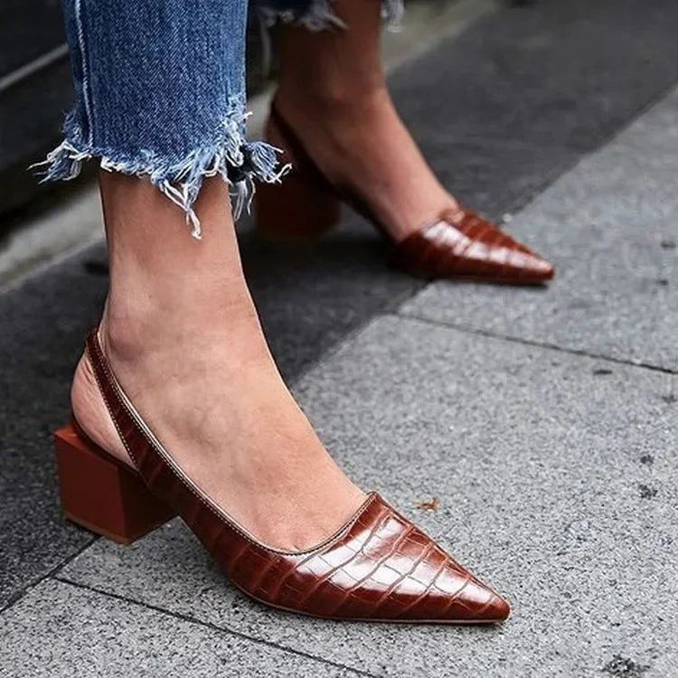 Lola | Women's Crocodile Slingback Pumps Burgundy Pointed Toe