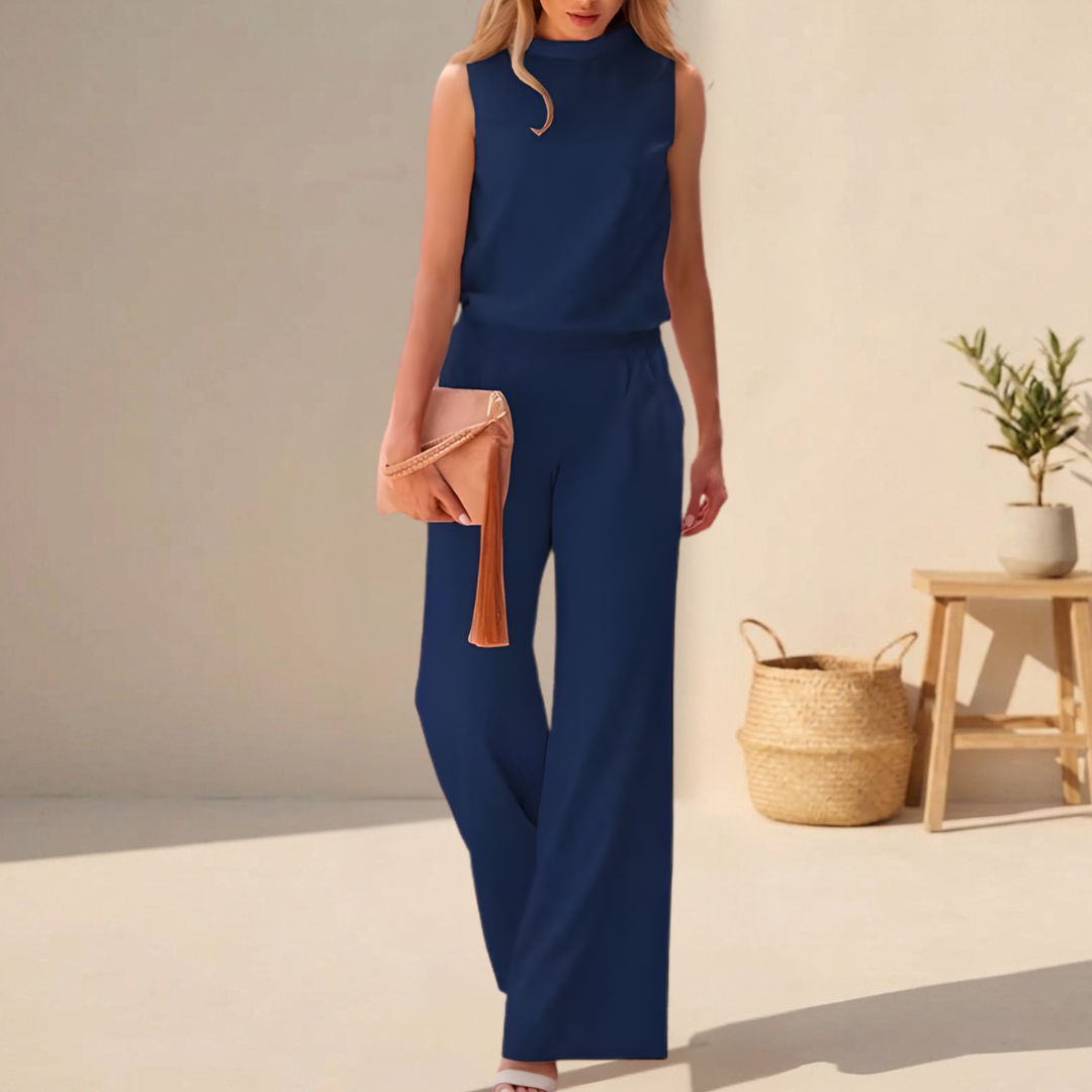 Sable | Women's Wide Leg Pants Cream Sleeveless Lounge Set
