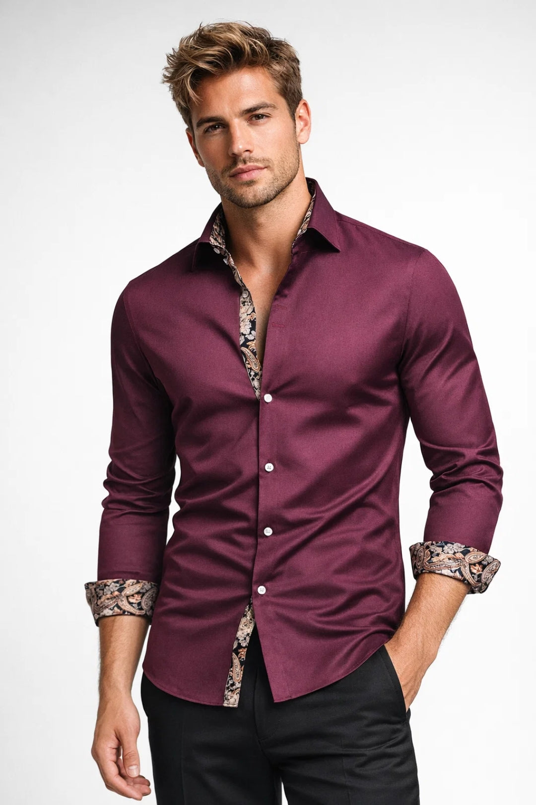 Voss | Men's Long Sleeve Dress Shirt White Button Down