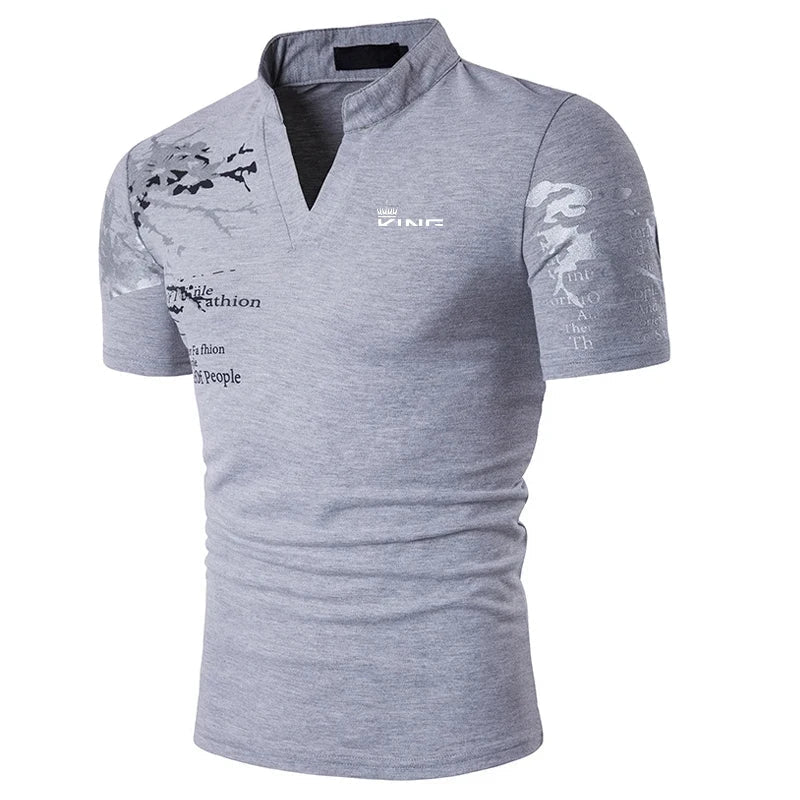 Axel | Men's Polo Shirt Red Graphic Print V Neck