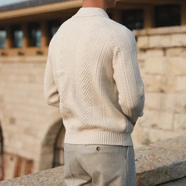 Rex | Men's Cable Knit Polo Shirt Cream