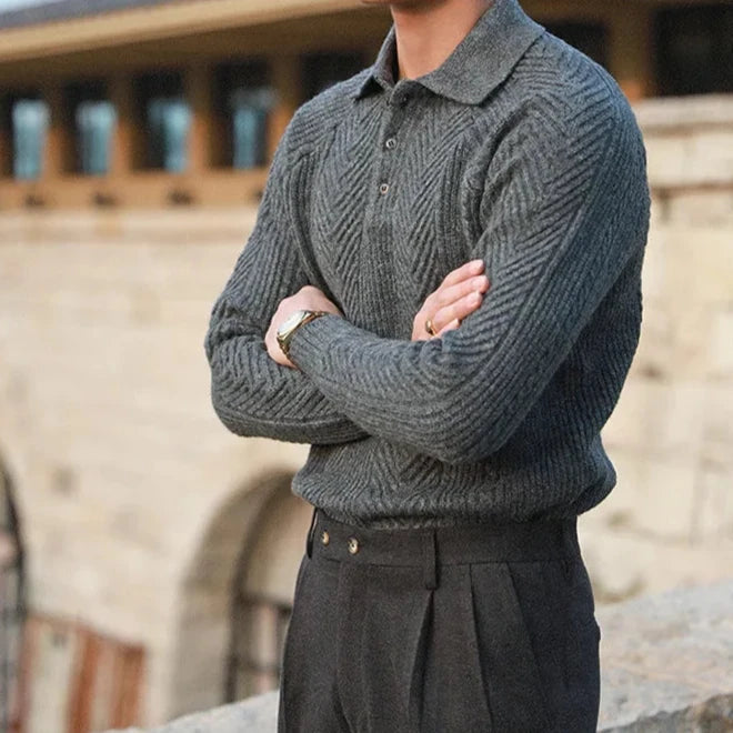 Rex | Men's Cable Knit Polo Shirt Cream