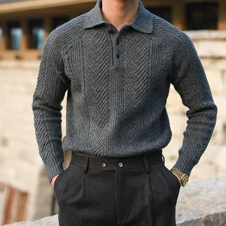 Rex | Men's Cable Knit Polo Shirt Cream
