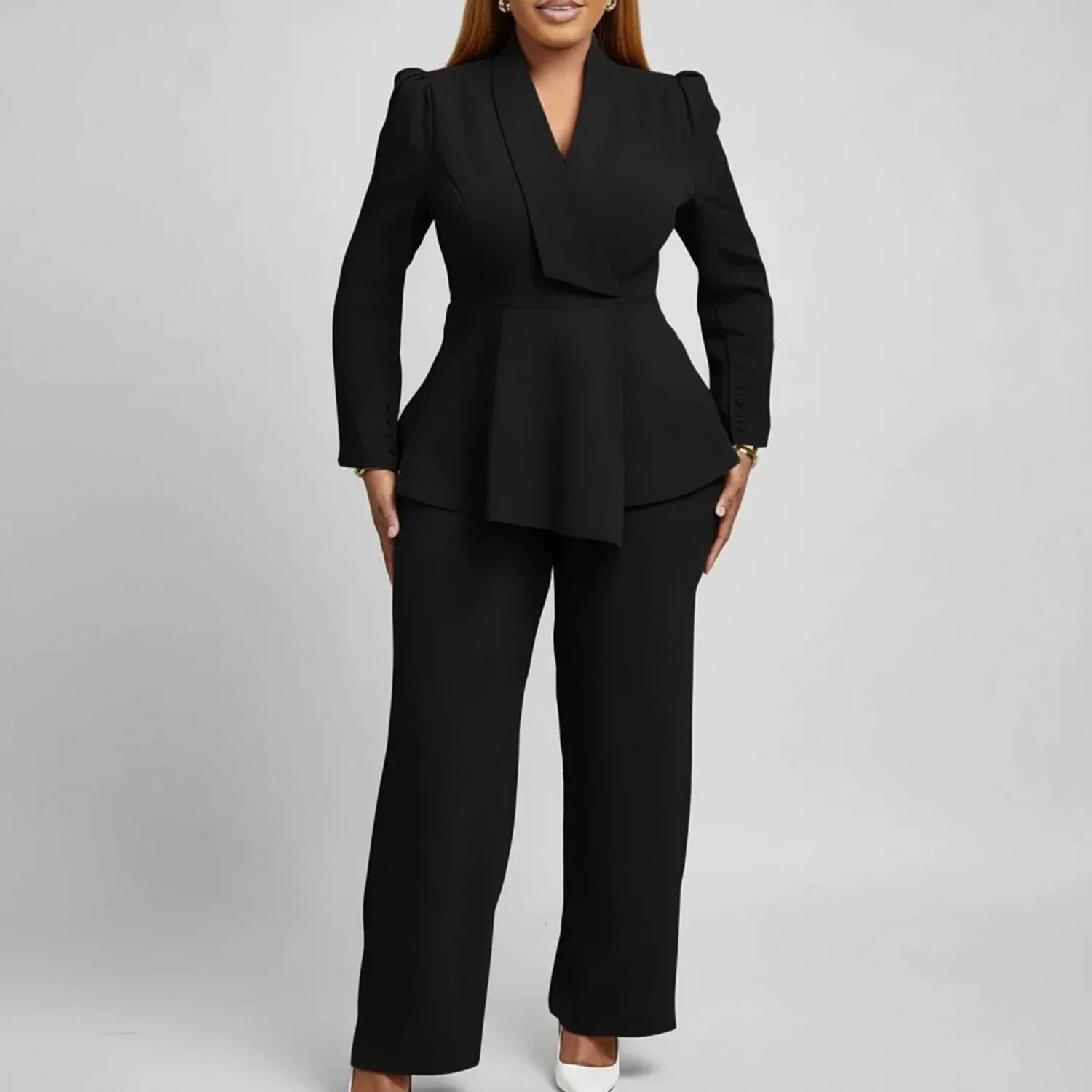 Maren | Women's Tailored Blazer Cream Peplum Pant Suit
