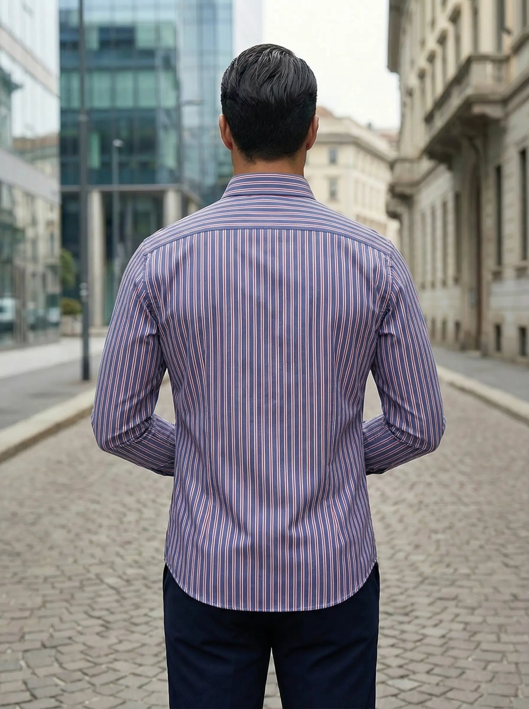 Axel | Men's Light Blue Striped Oxford Dress Shirt Long Sleeve